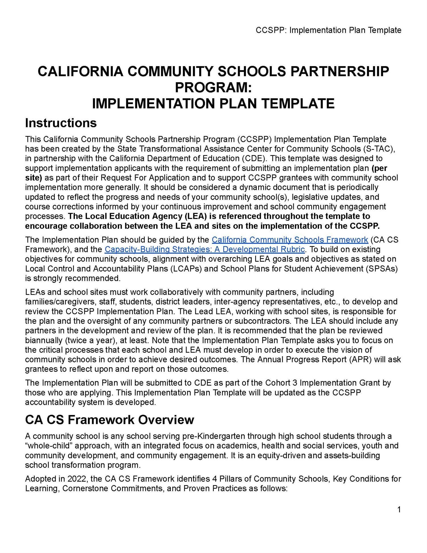 California Community Schools Partnership Program: Implementation Plan. Click Image to View.